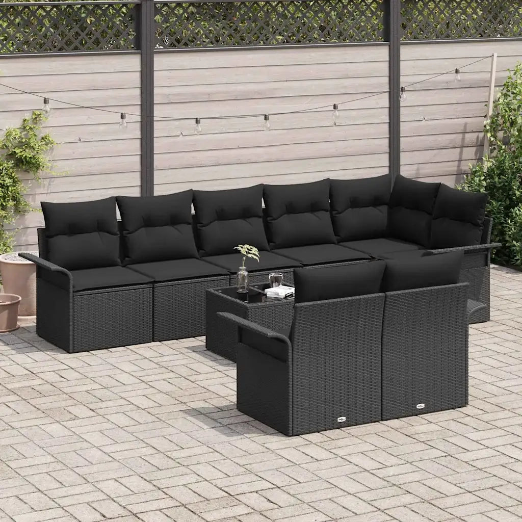Set Divano da Giardino con archiviazione 9 pcs Nero polyrattan