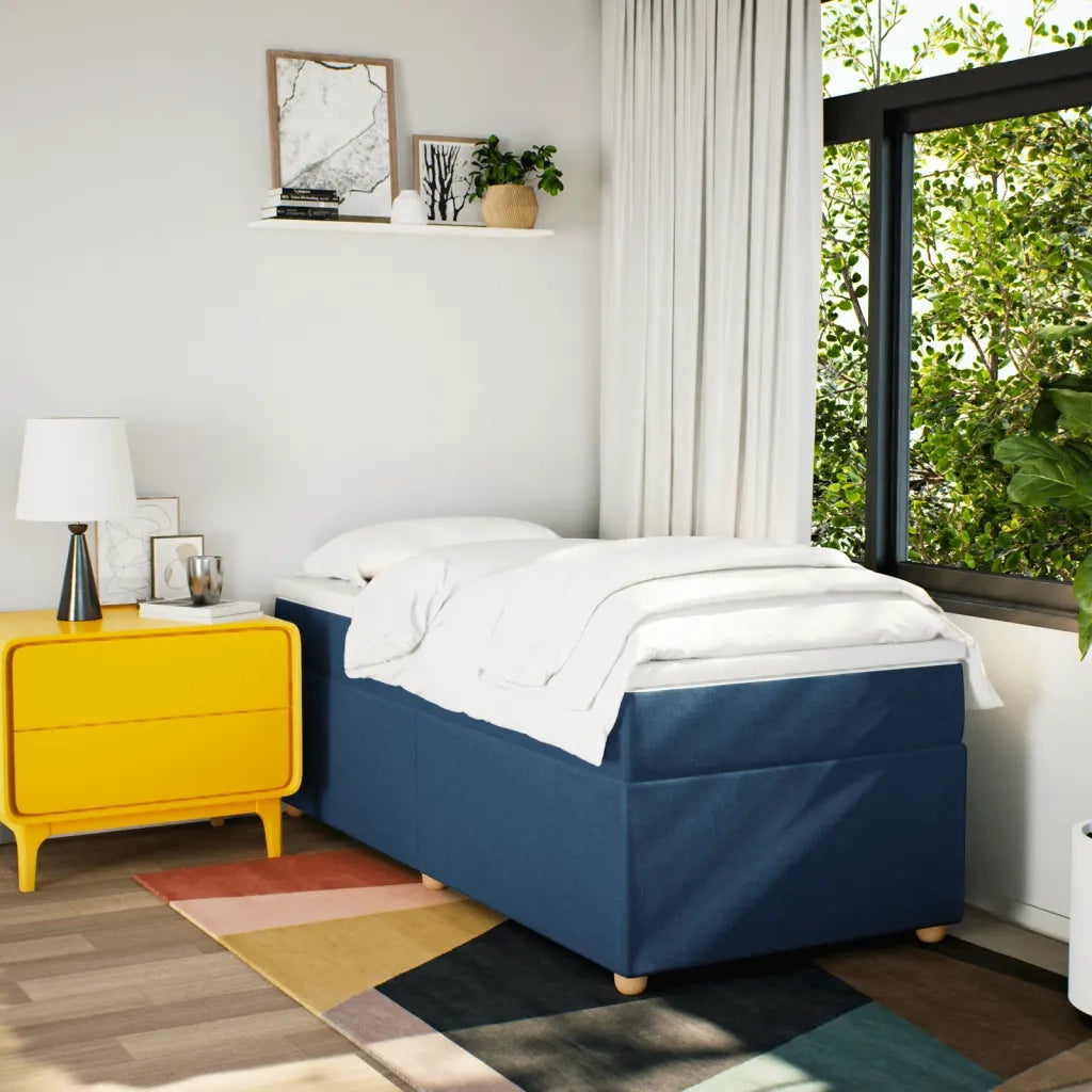 Letto singolo | Letto per adulti | Giroletto a Molle con Materasso Blu 90x200 cm inTessuto