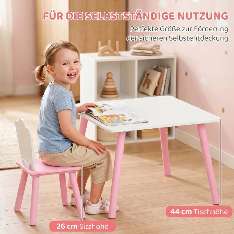 Set tavolo e sedie per bambini, 3 pezzi, 1 tavolo, 2 sedie, rosa e bianco