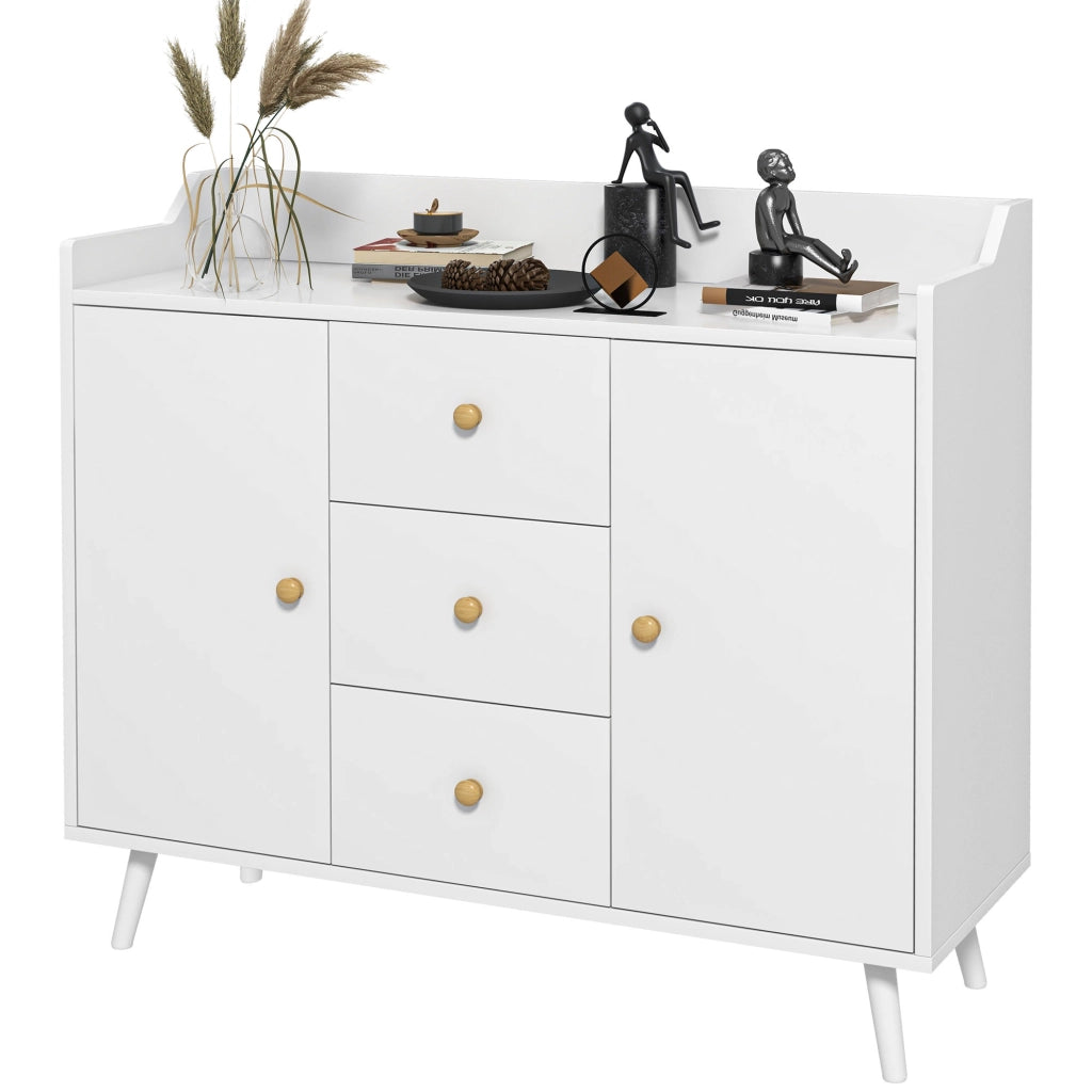 Credenza Moderna con 3 Cassetti e 2 Ante ¨C Minimal ¨C Bianco 90x32x80 cm