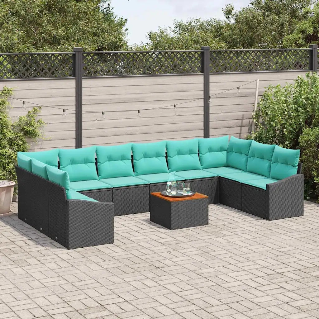 Set Divano da Giardino con cuscino 11 pcs Nero polyrattan 3347886