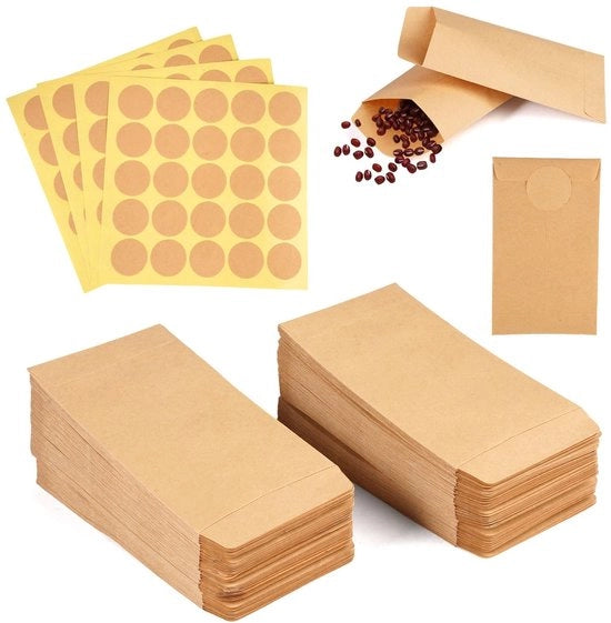 200 piccoli sacchetti di semina in carta kraft, 6x 10 cm, con 200 adesivi, sacchetti di semina in miniatura, per doni di ospitalità, caramelle, cartoline di Natale, monete