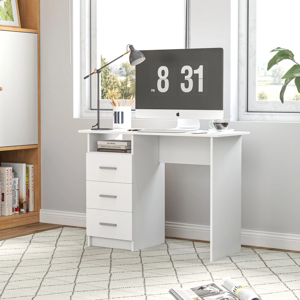 Scrivania per Computer ¨C Xylo ¨C Bianco con 3 Cassetti e Ripiano, 100x40x75 cm