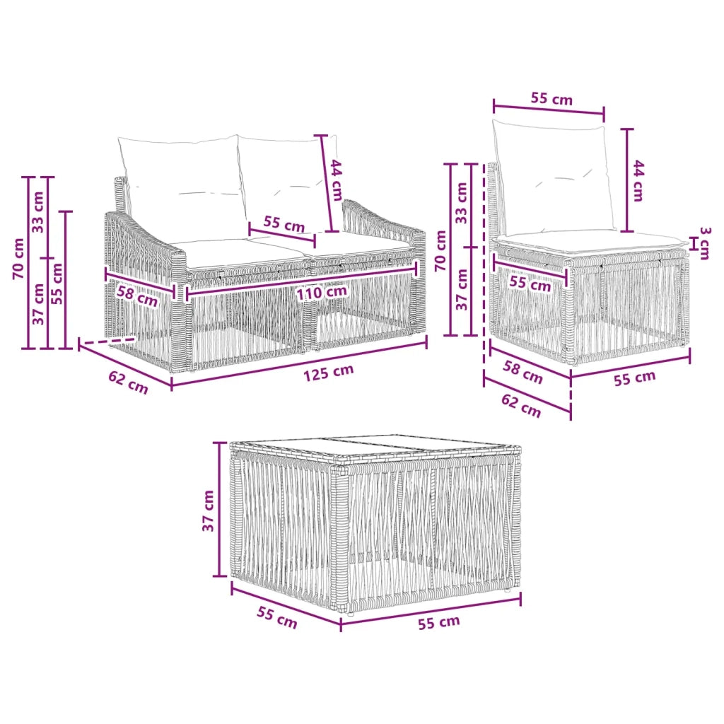 Set Divano da Giardino 4 pz Grigio polyrattan 3435986