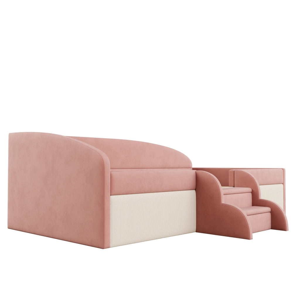 LETTO Imbottito con scalini e spondine 90x190 cm Velluto Rosa e Bianco