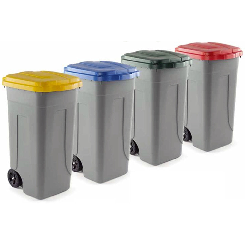 Trade Shop - Bidone Raccolta Differenziata 100 Litri Con Coperchio Colorato E Ruote 1 Solo Pz - Rosso
