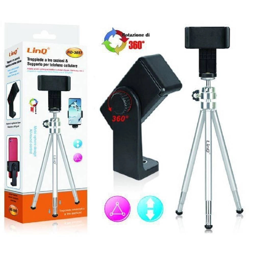 Trade Shop - Treppiede Ruotabile A 360° Tripod A 3 Sezioni Telescopico Per Smartphone Hd-3057 -
