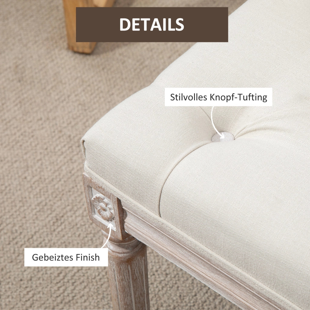 Pouf Imbottito in Tessuto e Legno ¨C Minimal ¨C 80x40x43 cm, Cremewei?