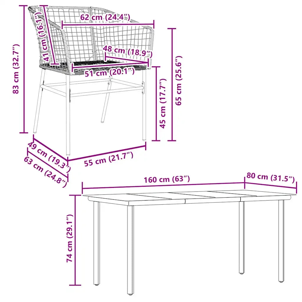 Set Mobili da Pranzo per Giardino 5 pz Nero Polyrattan Vetro 3334586