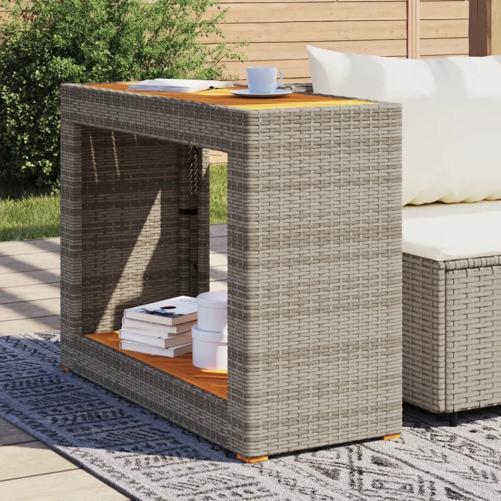 Tavolino da Giardino-Tavolo da Esterno-Tavolino da Patio Piano Legno Grigio 100x40x75 cm Polyrattan