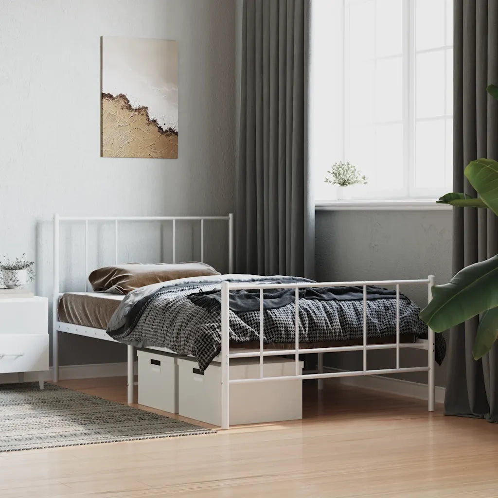 Letto singolo | Letto per adulti | Giroletto con Testiera e Pediera Metallo Bianco 80x200 cm