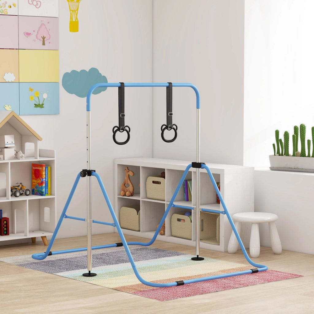 Barra di ginnastica per bambini ¨C Minimal ¨C regolabile in altezza, anelli, blu