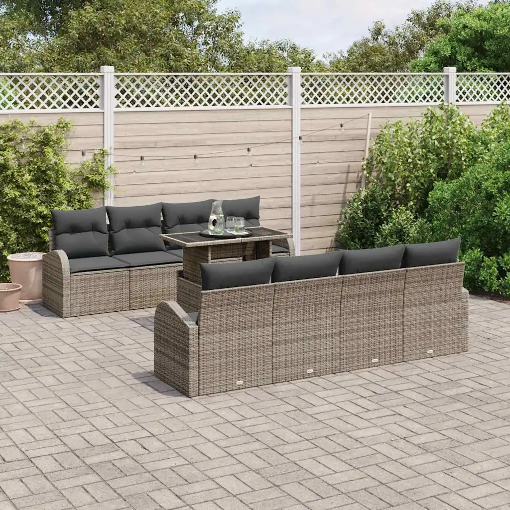 Set Divano da Giardino 9 pcs Grigio Rattan in Polipropilene