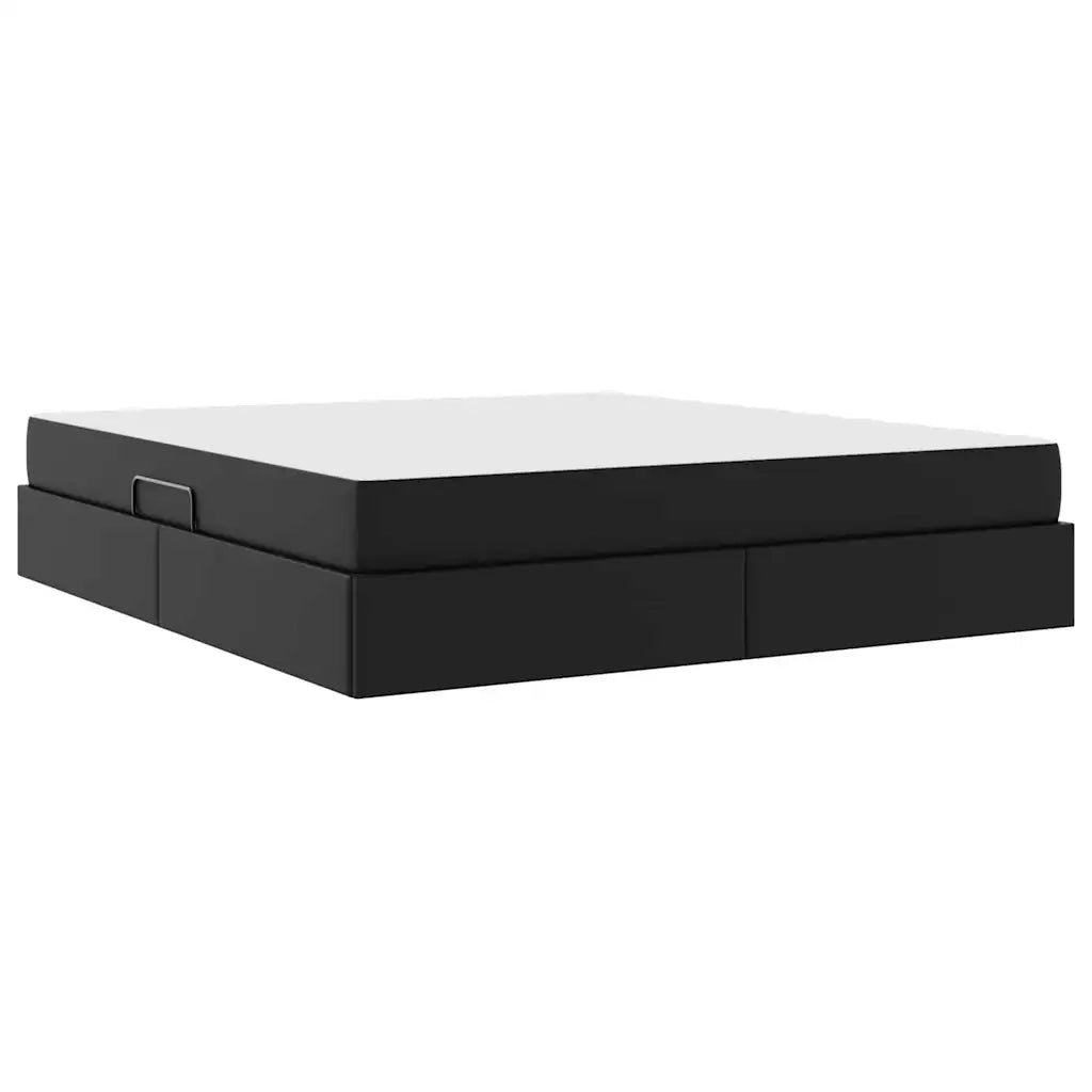 Letto con contenitore e materasso 2 pcs Nero Pelle