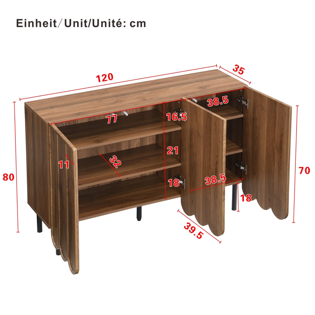 SIDEBOARD 120x35x80 cm MDF colore noce con ante ondulate