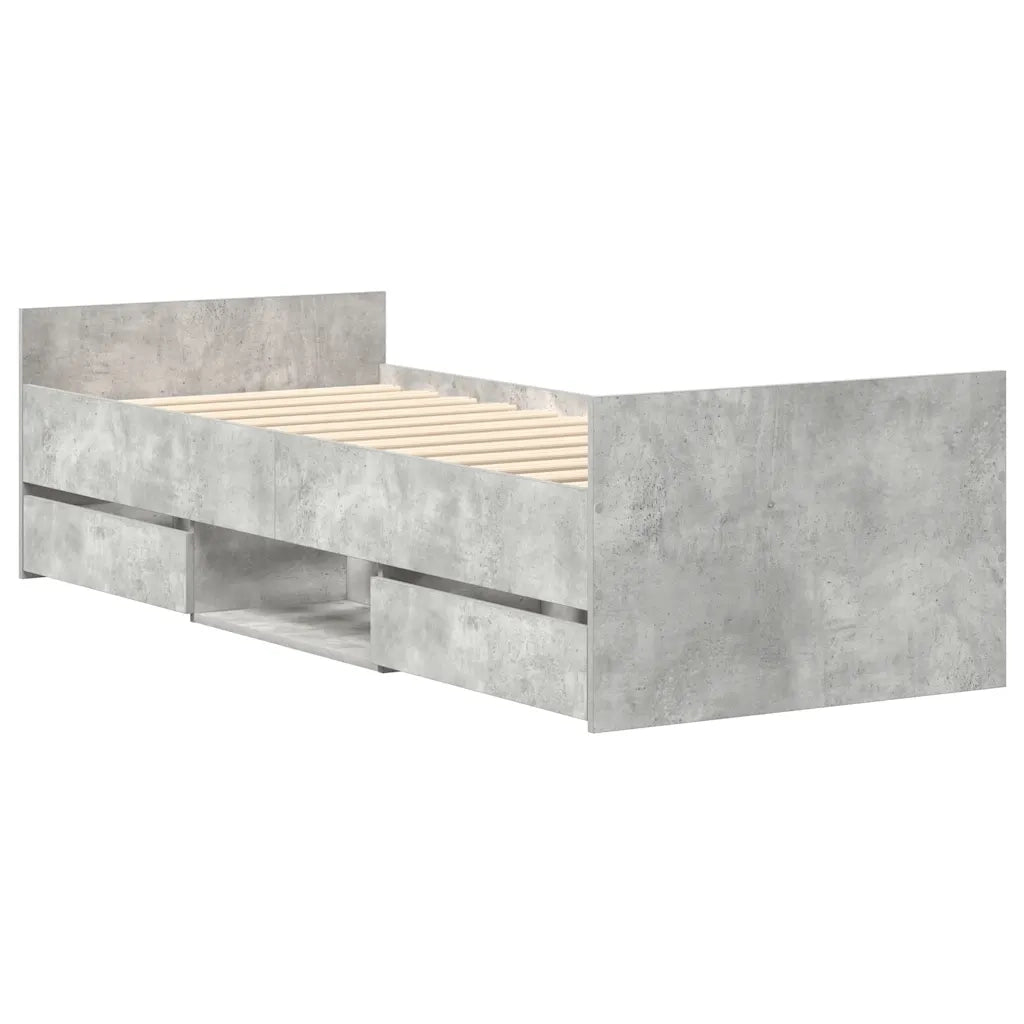 Letto singolo | Letto per adulti | Giroletto con Testiera e Pediera Grigio Cemento 90x200 cm