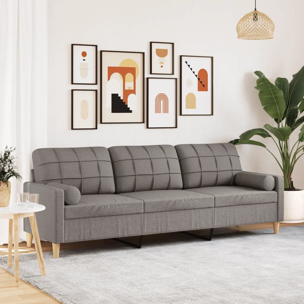 Divano a 3 Posti con Cuscini-Sofa 3 Posti con Cuscini Tortora 210 cm in Tessuto
