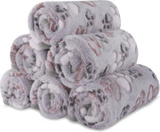 Sette di 6 soffici coperte per cani e gatti con impronte di zampe - Coperta in fleece flanella per cuccioli e piccoli animali domestici (60 x 40 cm, grigio)