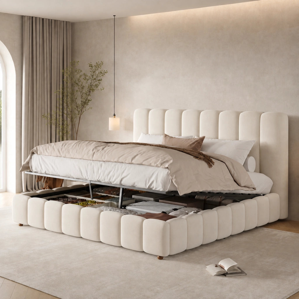 letto imbottito velluto beige 160 x 200 cm