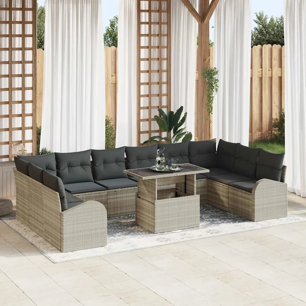 Set Divano da Giardino 11 pcs Grigio chiaro Poly Rattan 3357455
