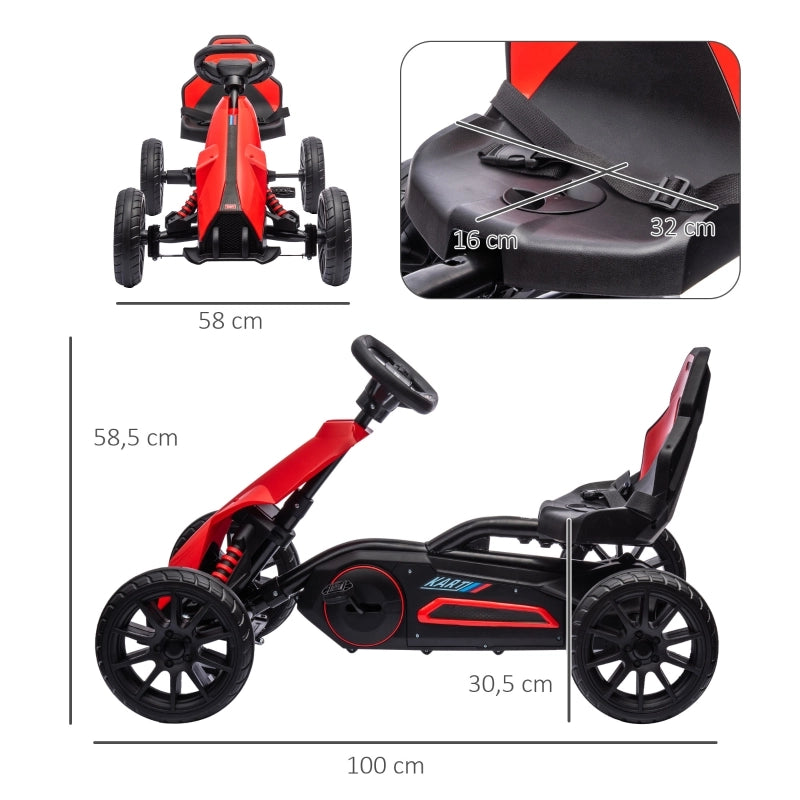 Go-kart per bambini, veicolo a pedali con sedile regolabile e freno a mano, adatto a bambini dai 3 agli 8 anni, ideale per divertirsi all'aria aperta.