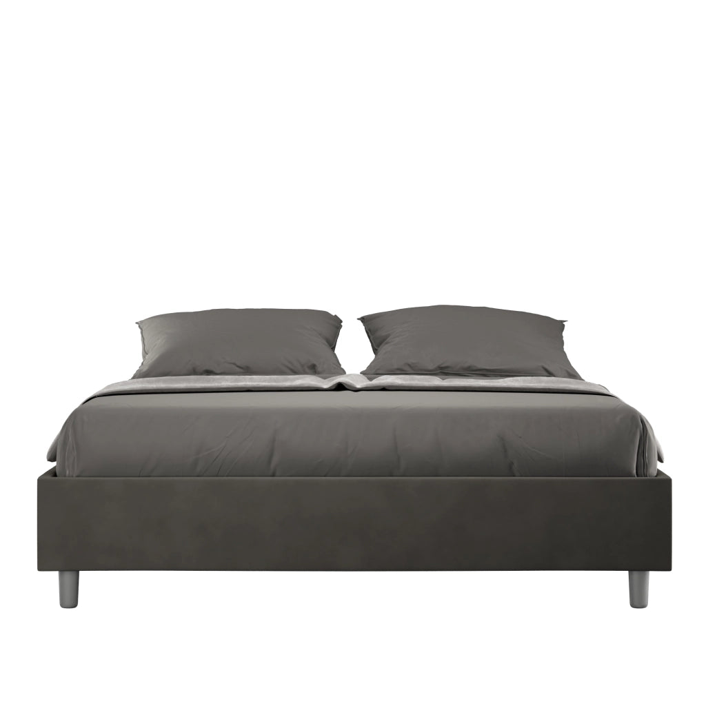 BS COM Letto queen size con rete imbottito 150x200 microfibra grigio