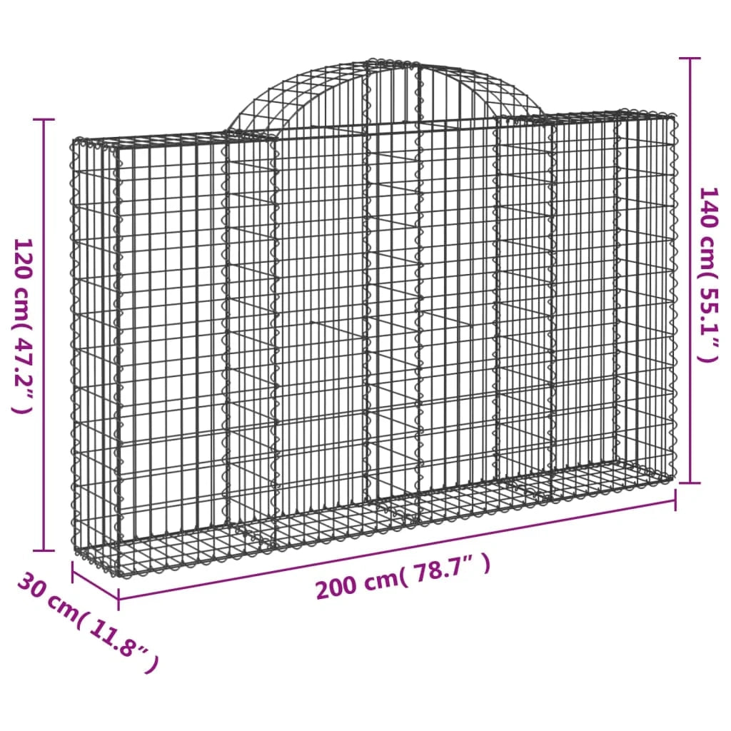 Cestini gabbioni recinzione a gabbia muro di contenimento ad arco 3 pezzi 200 x 30 x 120/140 cm ferro zincato argento 02_0040728