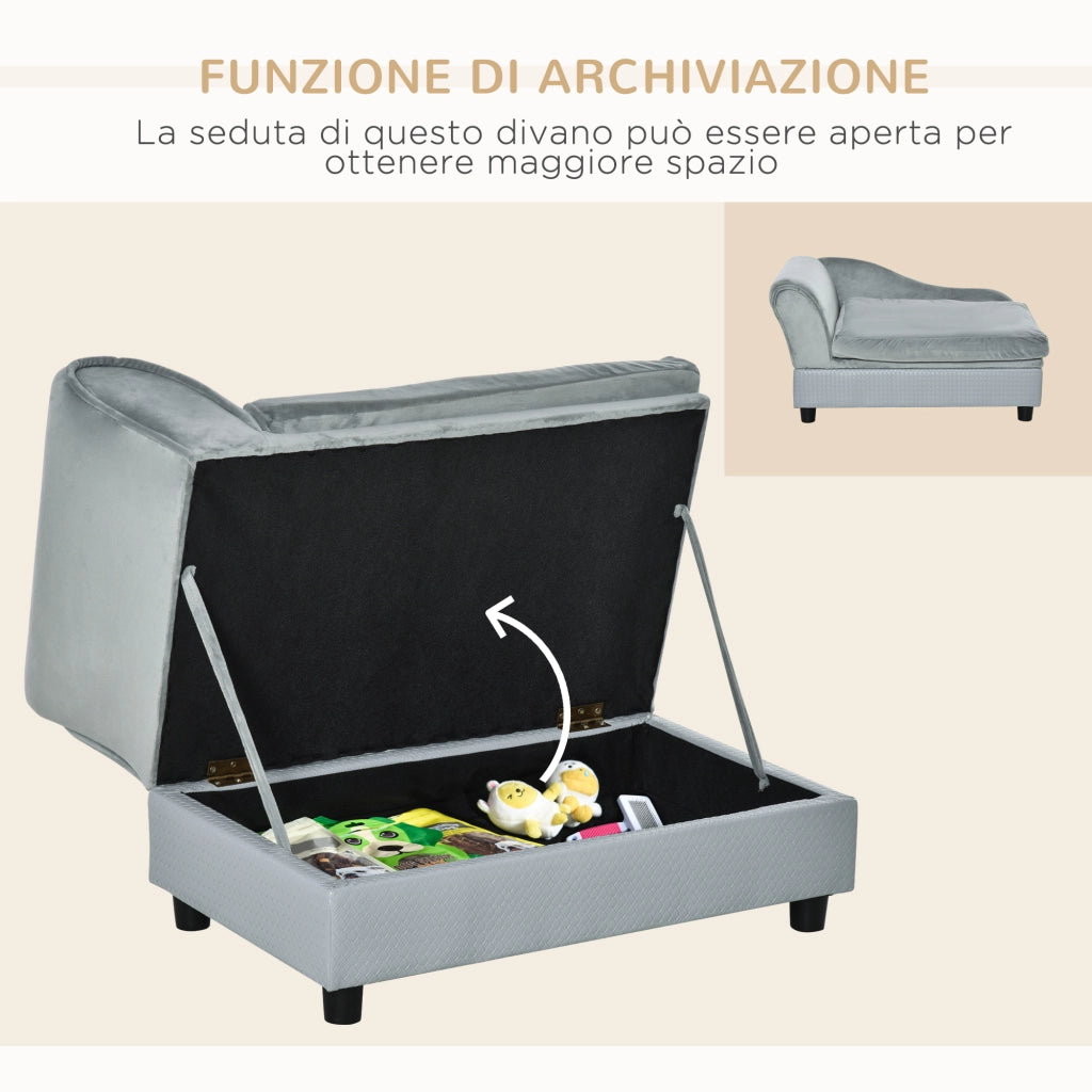 Divano per Cani ¨C Minimal ¨C Legno, Poliestere, Grigio Chiaro, 76x45x43 cm