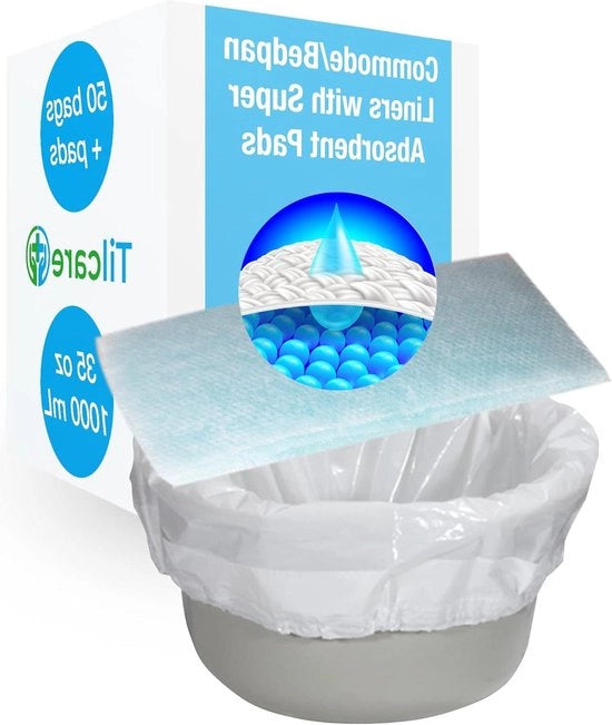 Pannolino con Super Assorbente Copertura, 50 pezzi - Per Toilette Portatili e Sedie Toilette - Coperture da buttare per Casa e Ospedale - Assorbe fino a 1000ml