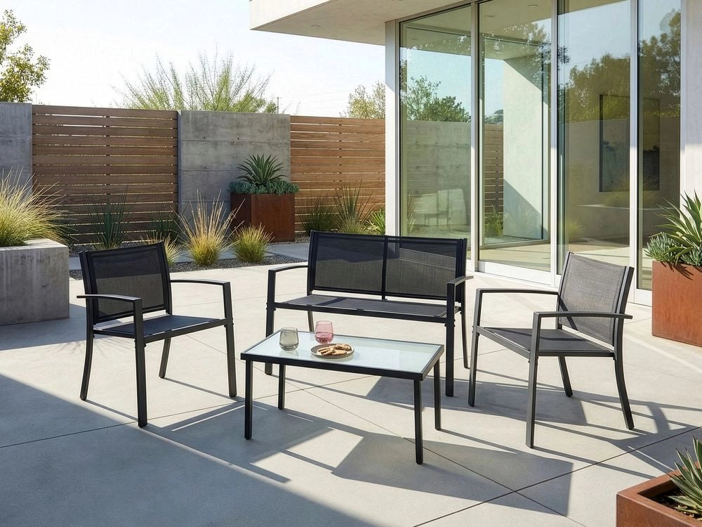 Set da giardino grigio scuro Set da salotto in acciaio 4 posti con tavolo Stile industriale moderno Giardino Patio Balcone