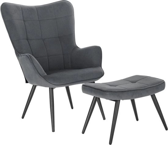 Sedia da Sala - Con Pedane - Tela - Sedia da Sala - Grigio Scuro