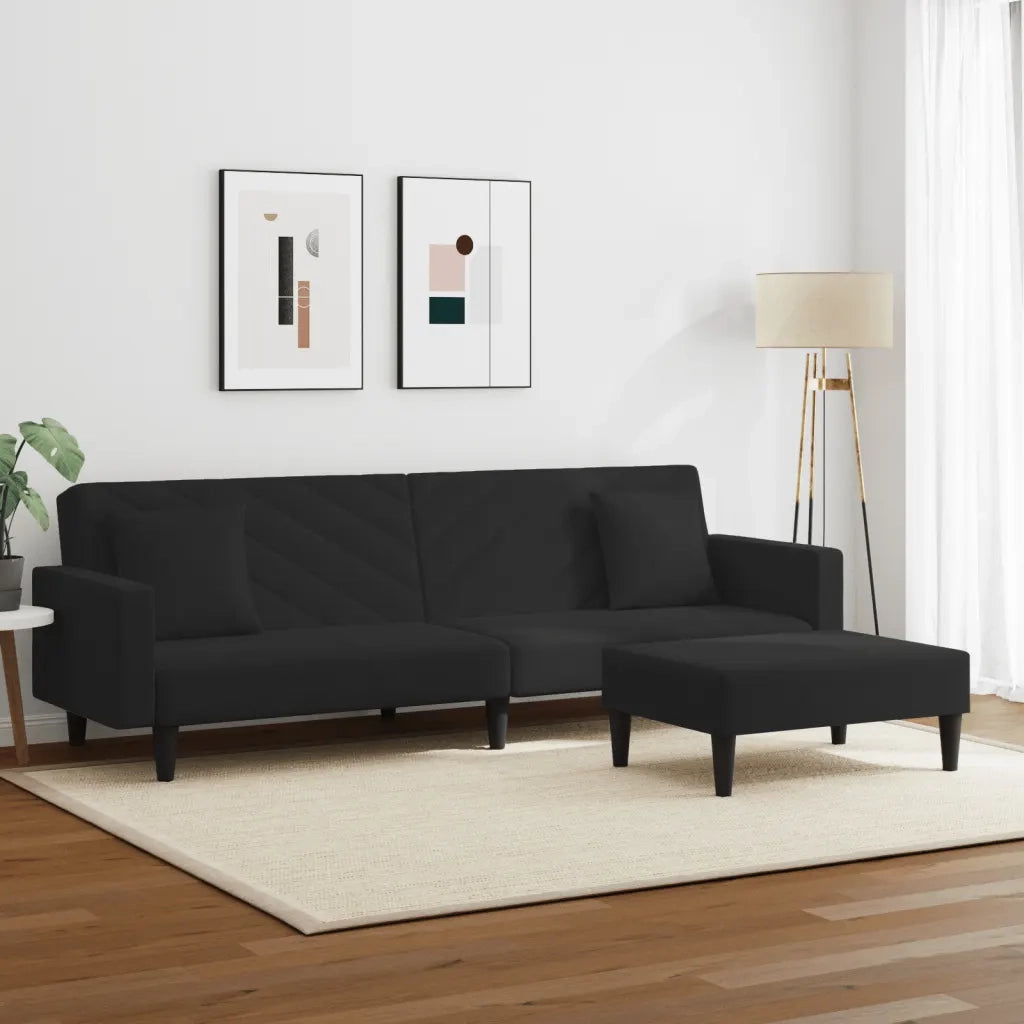 Set di Divani 2 pz con Cuscini Nero in Velluto