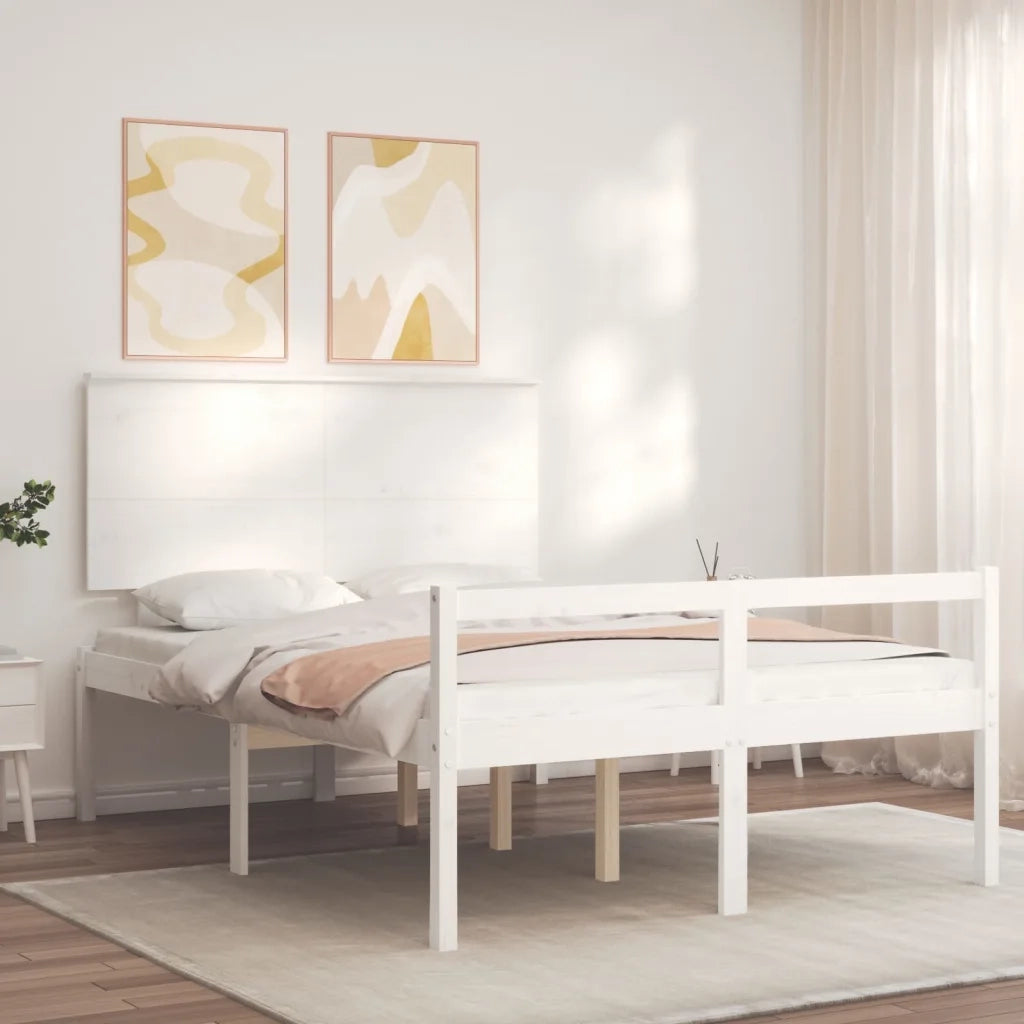 Letto per Anziani-Struttura Letto per Anziani  Bianco Testiera Small Double Legno Massello 177031