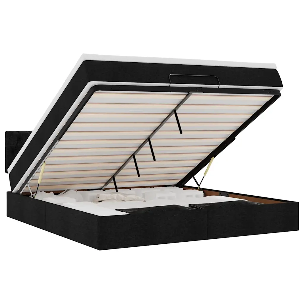 Pouf Letto con Materasso e LED Nero 180x200cm Tessuto