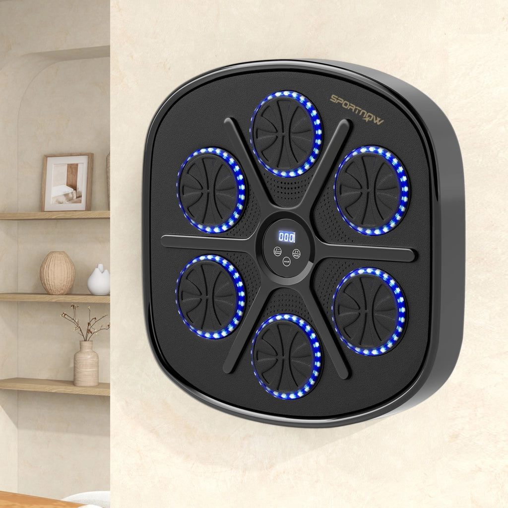 Macchina da Boxe Musicale ¨C Minimal ¨C 9 Modalit¨¤, Bluetooth, LED, Nera, con Guantoni