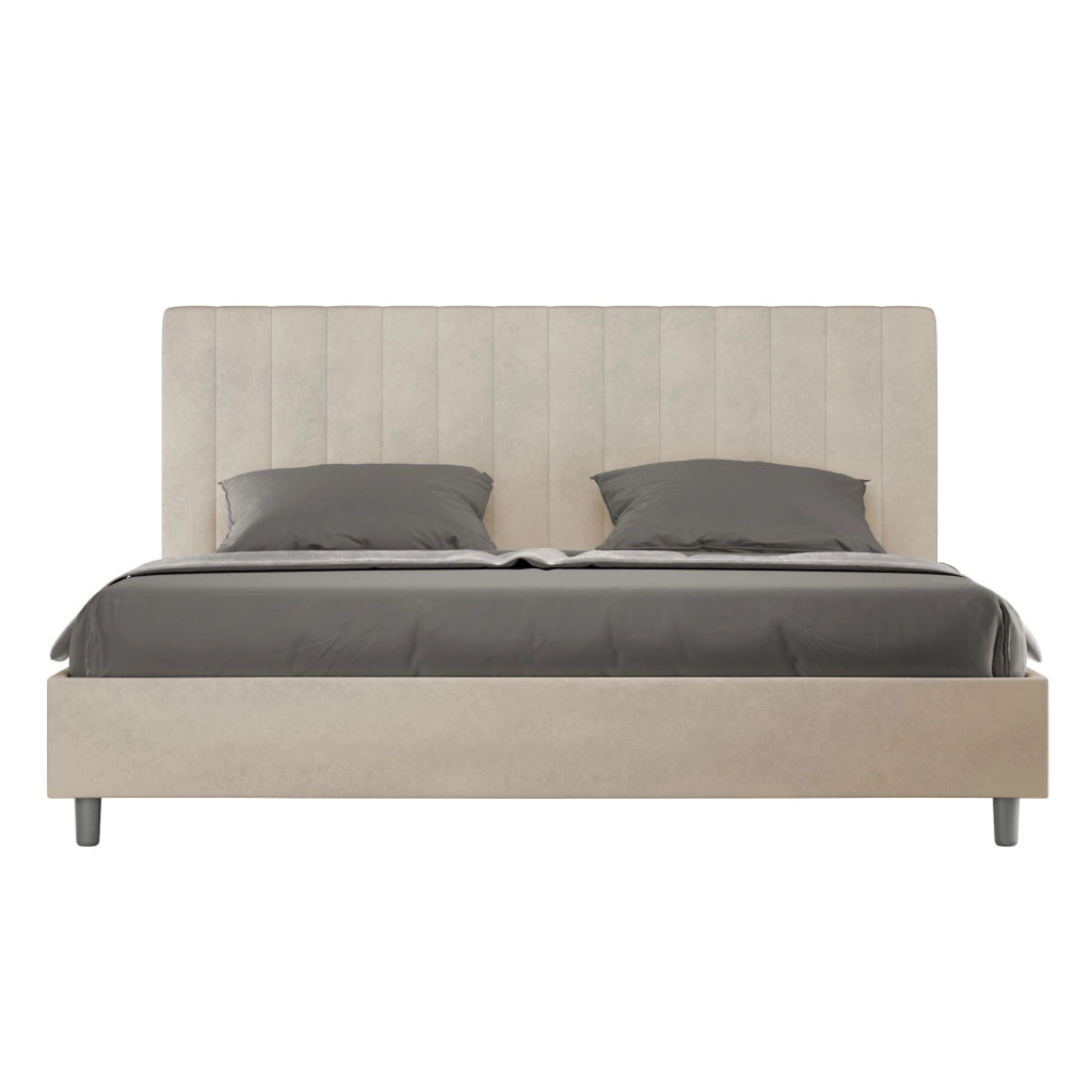 BS COM Letto matrimoniale king size con rete imbottito 200x200 microfibra sabbia