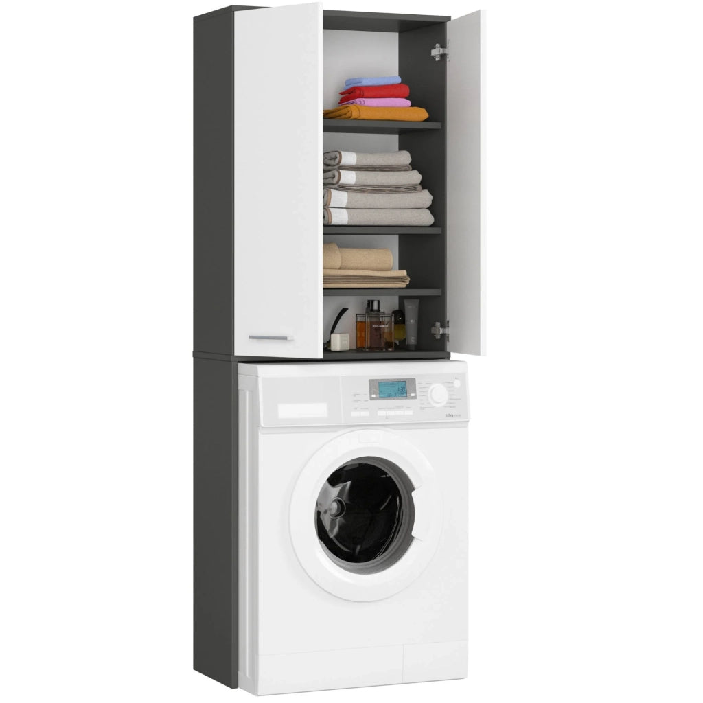 Colonna da bagno AKORD FIN per incasso di una lavatrice Grigia Grafite 64 cm 2 ante inserto frontale Bianco 64x30x180 cm