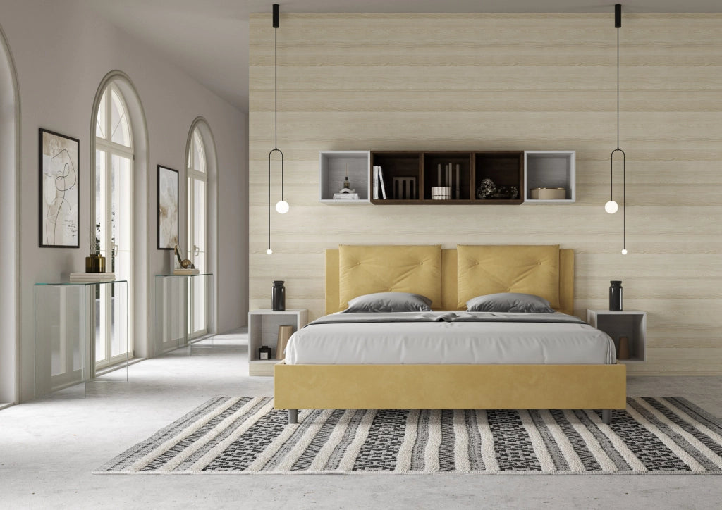 BS COM Letto contenitore imbottito 180x200 microfibra ocra