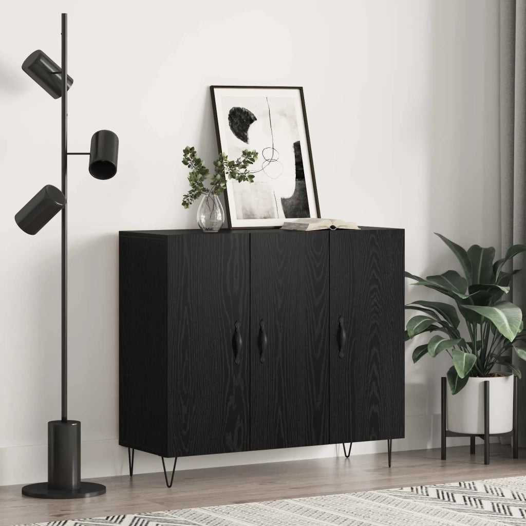 Credenza | Madia | Buffet da pranzo | Armadio da pranzo Rovere Nero 90 x 32,5 x 80 cm Legno multistrato