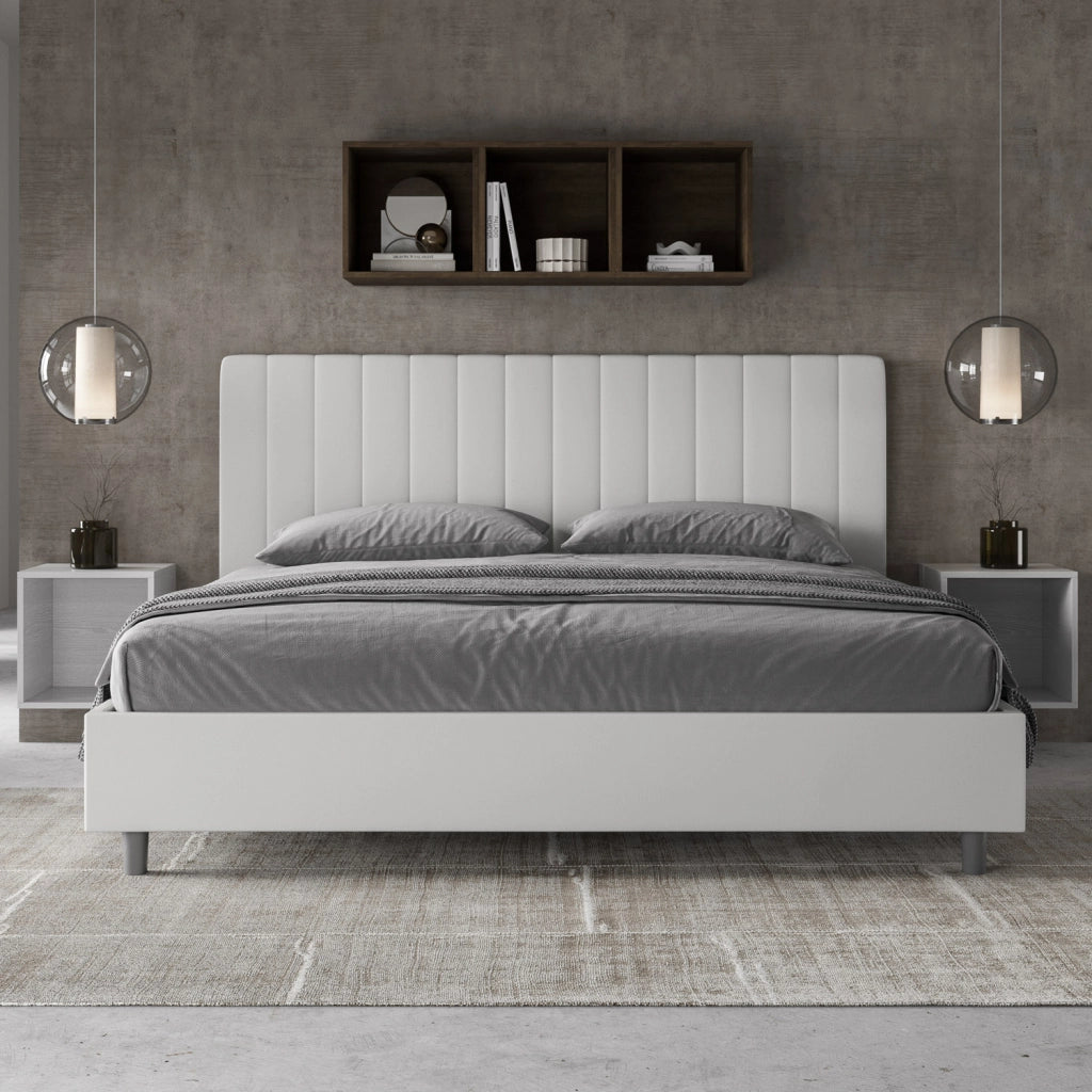 BS COM Letto matrimoniale king size contenitore imbottito 180x210 similpelle bianco