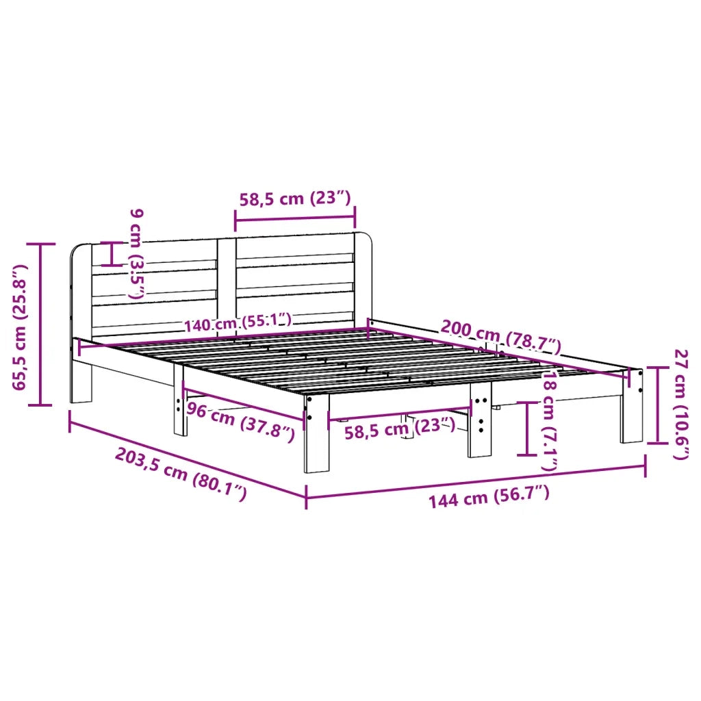 Giroletto senza Materasso-Struttura Letto Marrone Cera 140x200cm Massello Pino 104430