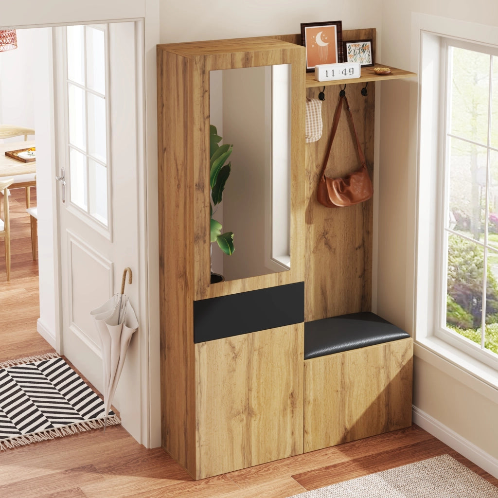 Set Ingresso Scarpiera con Specchio, Appendiabiti e Panca ¨C MINIMAL ¨C con Cassetti e Ripiani