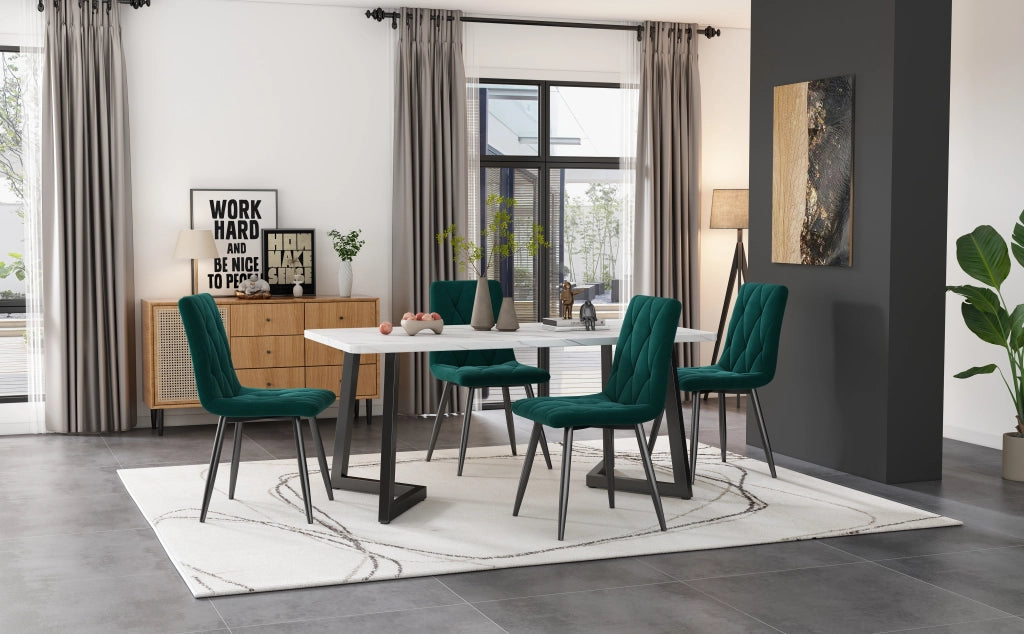 Sedia da pranzo (4 pezzi), verde scuro, set di 4 sedie imbottite di design, sedia da pranzo in velluto twill, sedia da cucina con schienale, seduta in