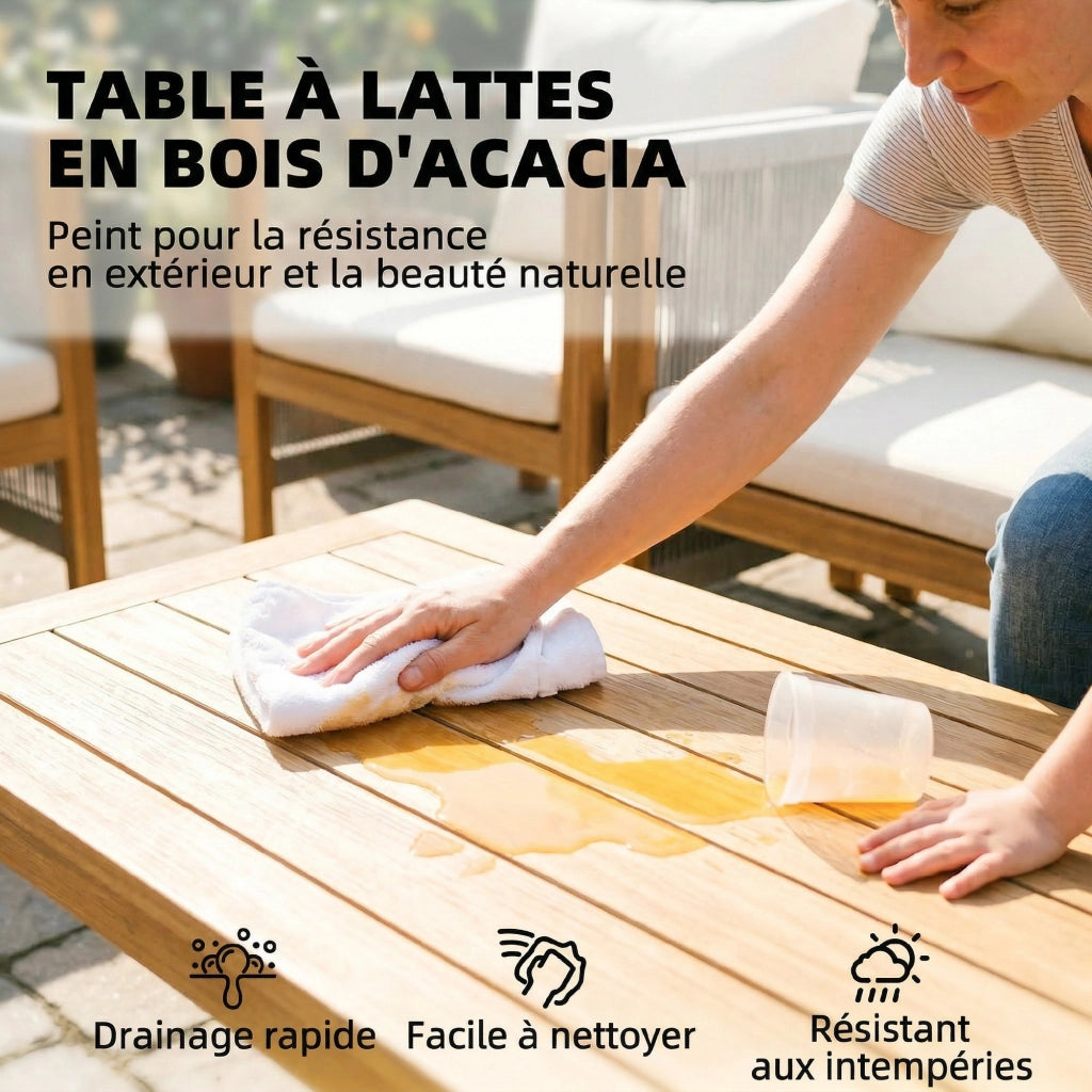 Set Divano Giardino 4 Pezzi ¨C Xylo ¨C Legno Acacia Massello Cuscini Corda Naturale