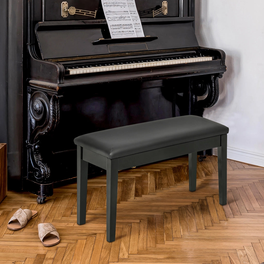 Panca per Pianoforte ¨C Xylo ¨C Seduta Imbottita Rivestimento Sintetico Legno Massello Nero 75x35x49