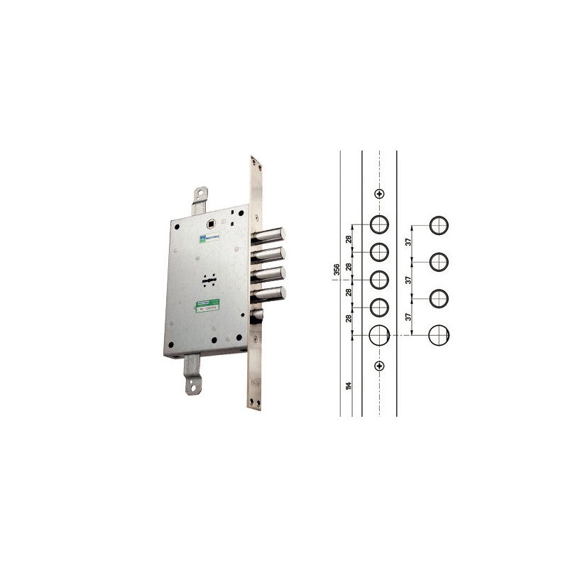 Serratura per porta blindata sinistra triplice (interasse 28 mm) – 4 mandate – Mottura