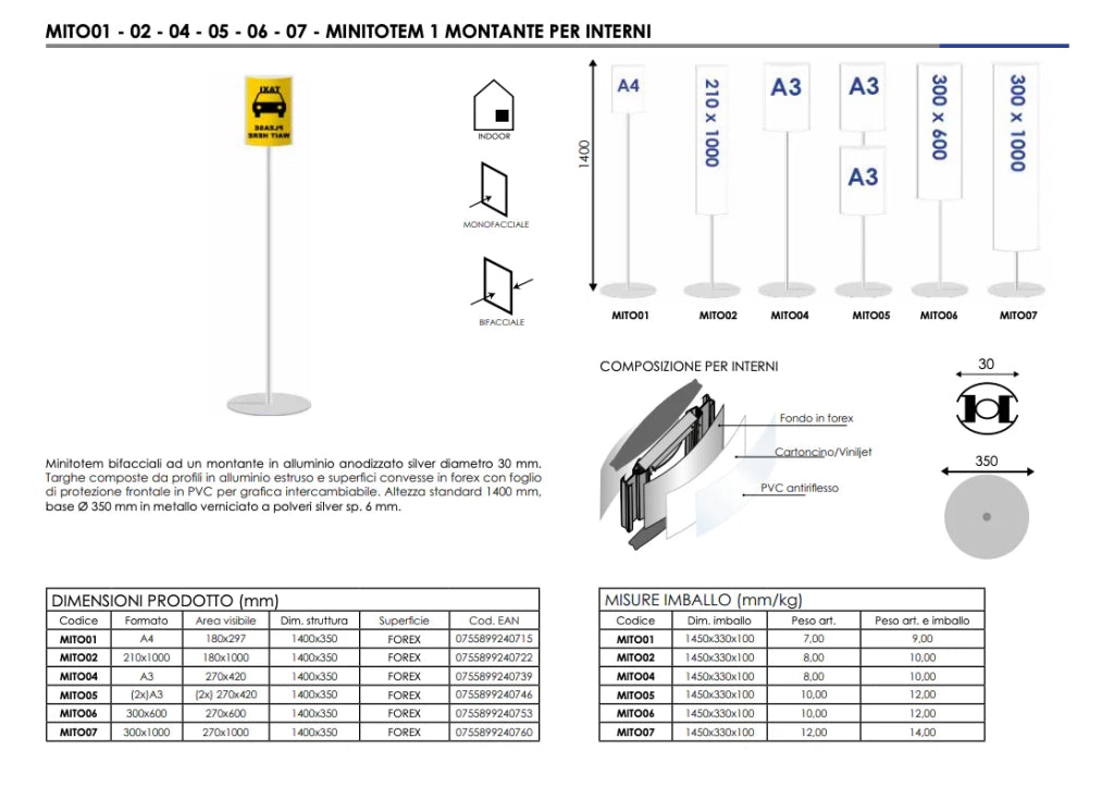 Mini Totem bifacciale A4 verticale inclusa STAMPA