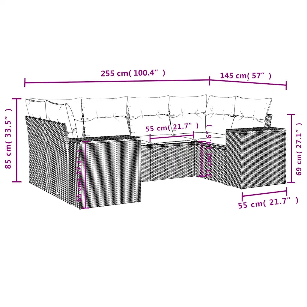 Set Divani da Giardino 6 pz con Cuscini Marrone in Polyrattan 3222983