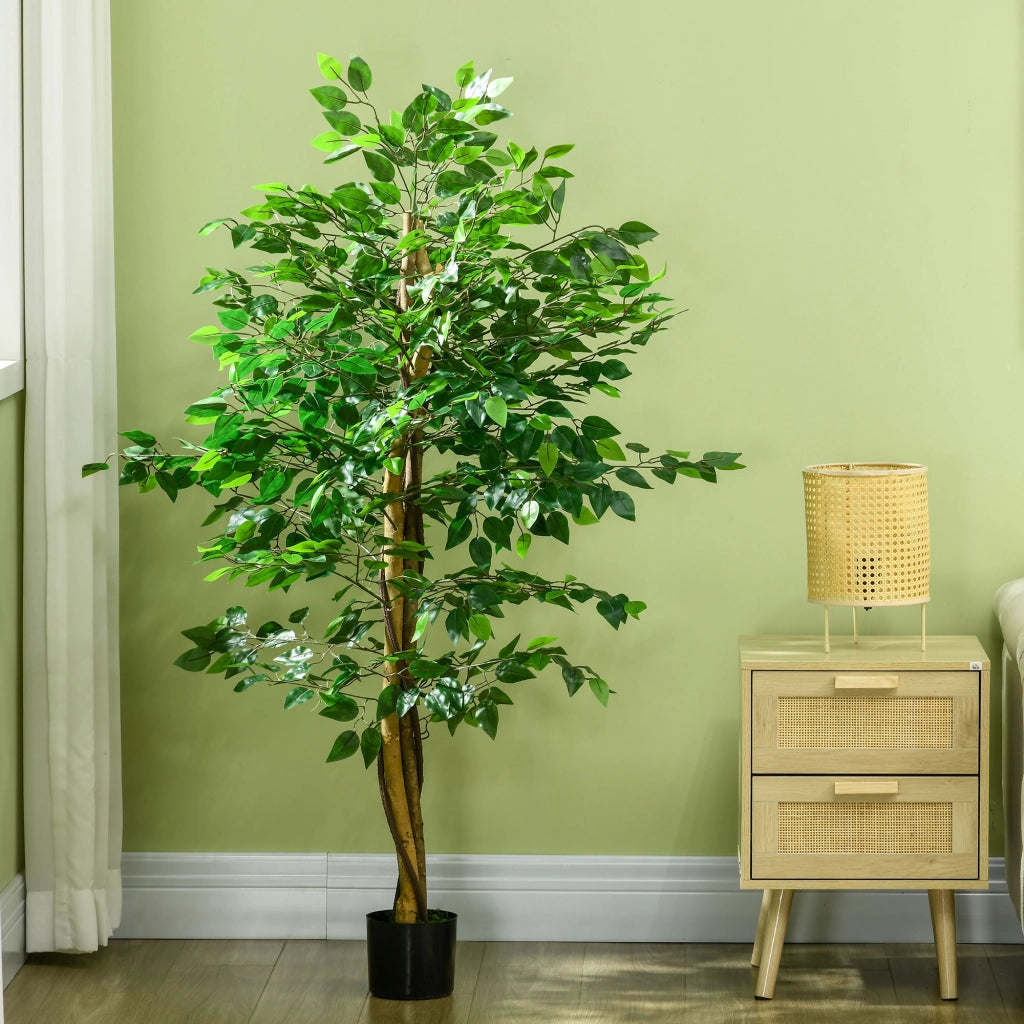 Pianta Artificiale Ficus con Tronco Naturale ¨C zephmum ¨C Verde 150 cm