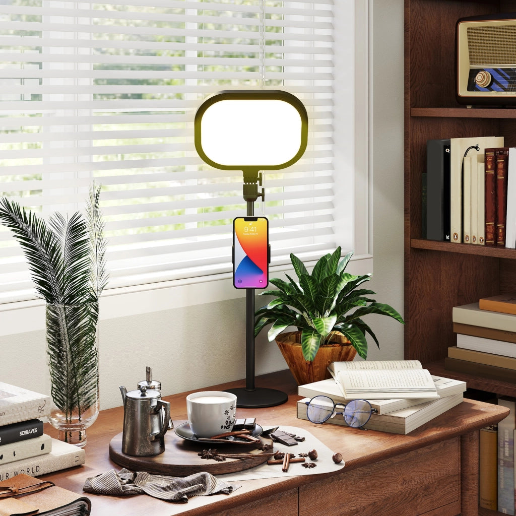 Lampada da Scrivania LED con 5 Colori di Luce e Supporto per Telefono Nero